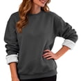thumbnail image 2 of Women's Casual Fashion Round Neck Pullover Top Winter Solid Color Plush Sweatshirt Warm Fleece Lined Thickened Top for Cold Weather Cozy Wear,Dark Gray,3XL, 2 of 8