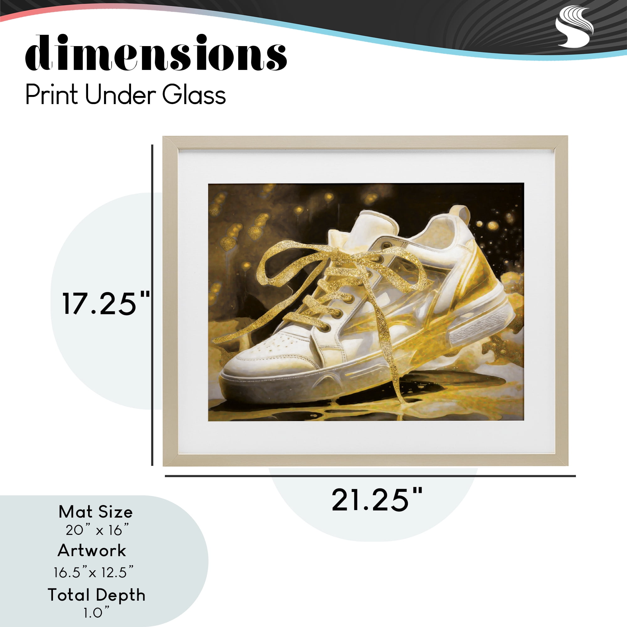 Stupell Industries Splashy Gold Sneaker Birch Framed Print Under Glass, design by Grotto Studios