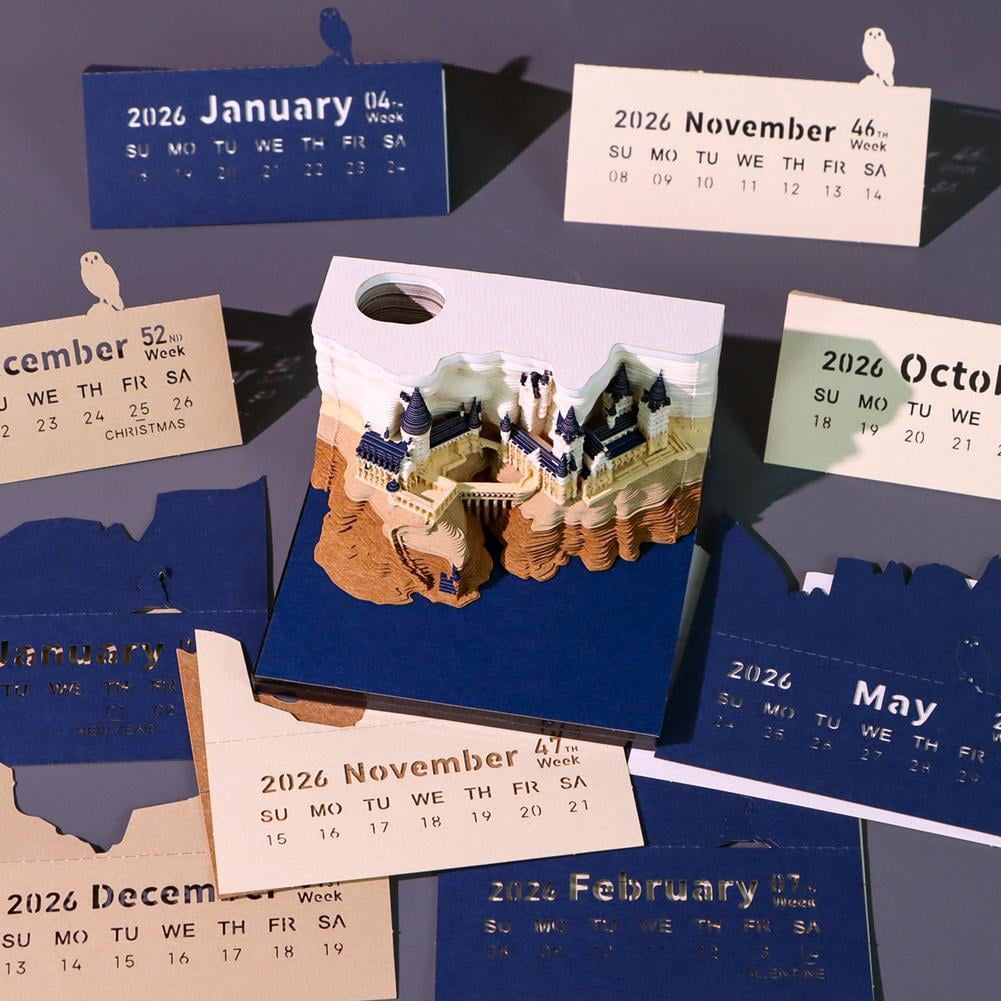 QHUDLV 3D Calendar 2026, Time Piece Calendar, 2026 Desk Calendar With LED Light Calendar Paper Carving Art Memo Pad Notepad DIY Decoration Gift for Christmas Housewarming