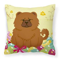 Carolines Treasures BB6142PW1818 Easter Eggs Chow Chow Red Fabric Decorative Pillow