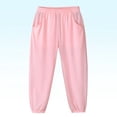 thumbnail image 3 of WAVSUF Jogger Pants for Girls Lightweight Elastic Waist with Pockets Summer Lounge Sweatpants Pink 10-12, 3 of 7