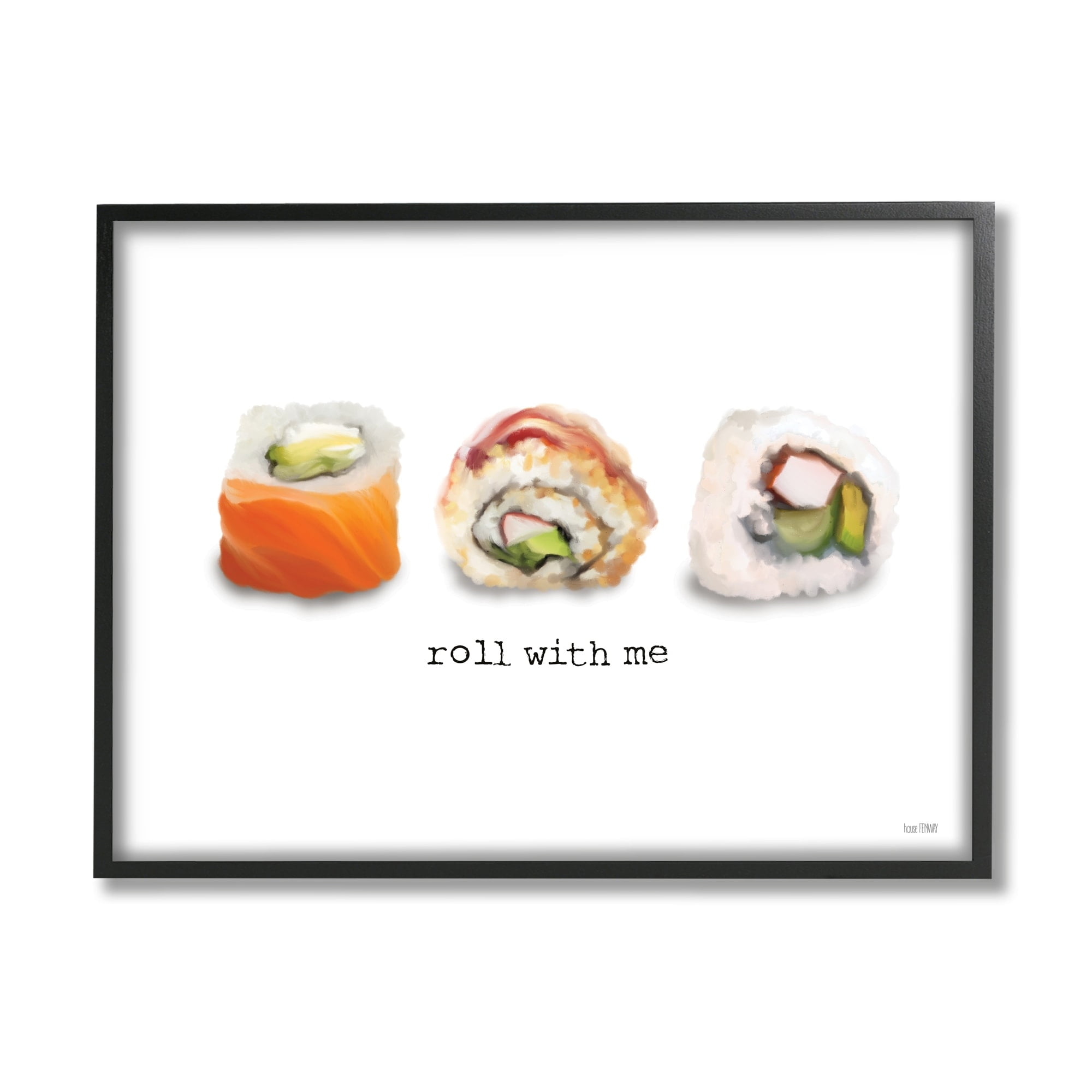 Stupell Industries Roll With Me Funny Phrase Maki Sushi Pun Paintings White Framed Art Print Wall Art, 14x11, by House Fenway