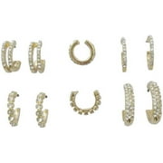 Time and Tru 6 Pack Gold and Crystal Hoop and Cuff Earring Set for Women