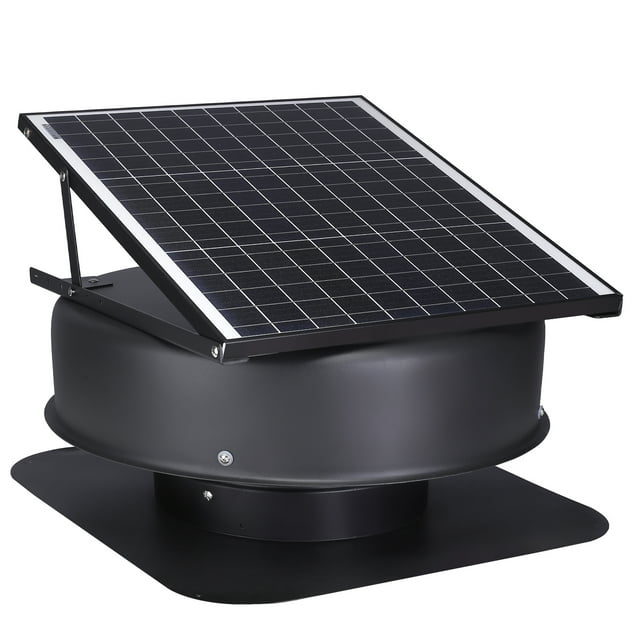 KFFKFF Solar-Powered Attic Fan, 40 W, 1230 CFM High Capacity Solar Ventilation Fan, Quiet Operation and Resistant to Weather Conditions with 110V Intelligent Adapter, FCC Certified