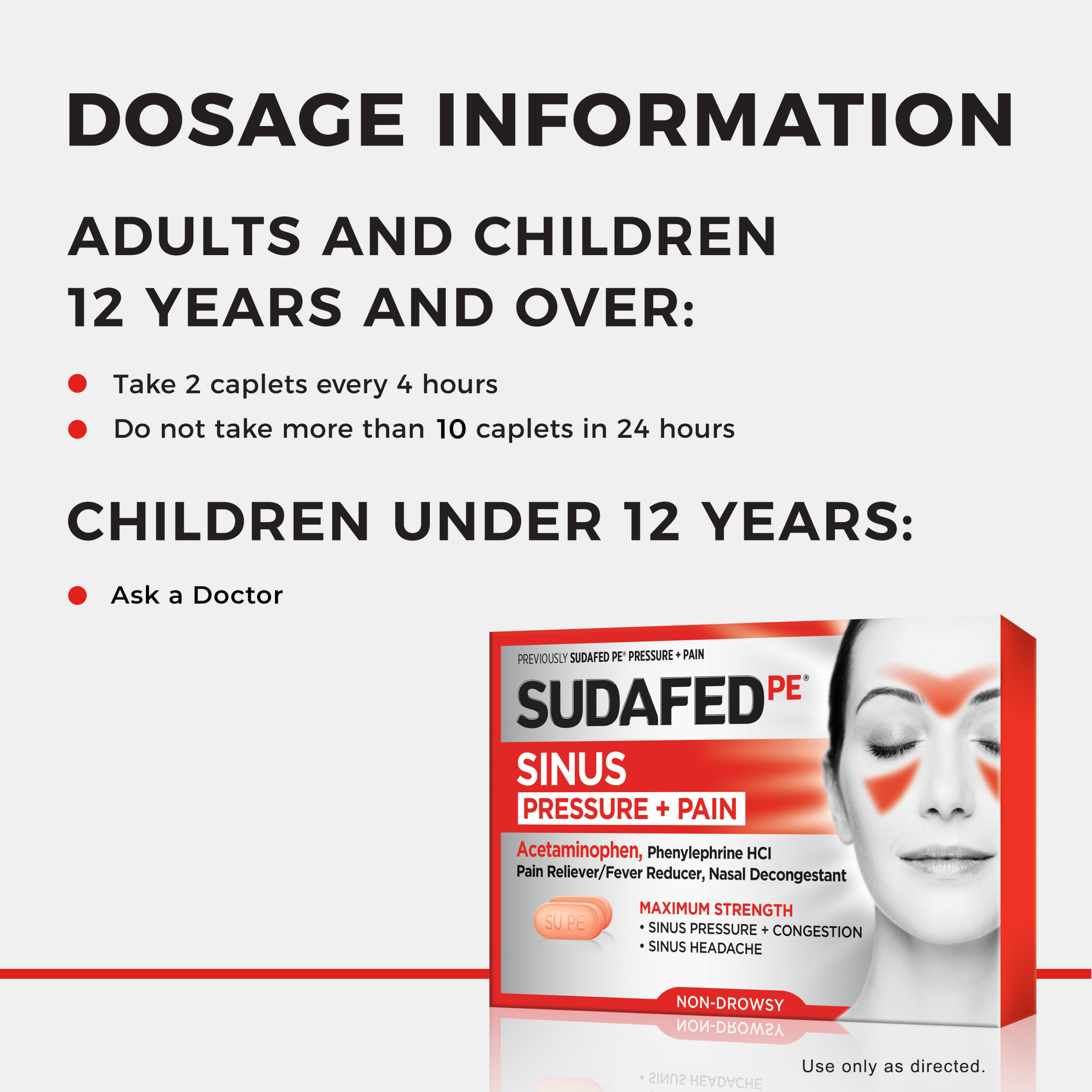 Sudafed PE Sinus Pressure + Pain Relief Decongestant Tablets, 24 Count