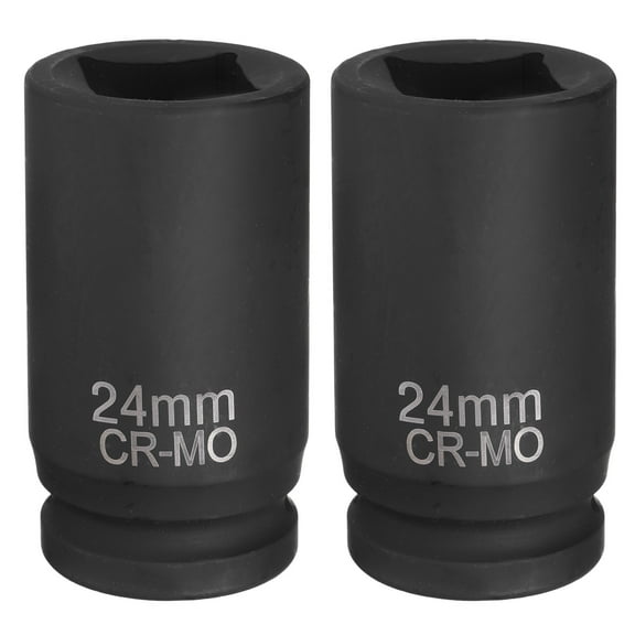 2pcs 4 Point Square Socket 3/4" Drive 24mm Metric CR-MO Impact Wheel Socket