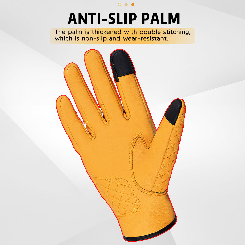 MJMOTO Retro Leather Motorcycle Riding Gloves Men Women Touchscreen Motocross Gloves Built-in Protective Shell Motorbike Gloves Motorcyclist Rider Gloves
