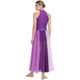thumbnail image 3 of YiZYiF Women's Lyrical Dance Dress Color Block Flowy Tulle Maxi Skirt Leotard Contemporary Modern Dancewear Purple L, 3 of 7