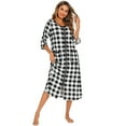 thumbnail image 3 of Women Buffalo Plaid Zipper Up Nightgown with Pockets,Round Neck Half Sleeve Full Length Soft Sleepdress Sleep Shirt Cotton Comfy Christmas Pajamas Dress Loungwear,S-2XL Black, 3 of 8