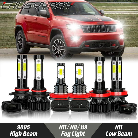 For Jeep Grand Cherokee 2014-2018 LED Headlight Hi-Lo Beam Fog Light Bulbs Kit 6000K Pure White 6x