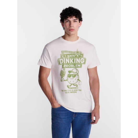 Humor Men's and Big Men's Dinking Problem Pickleball Graphic Tee with Short Sleeves, Size S-3XL