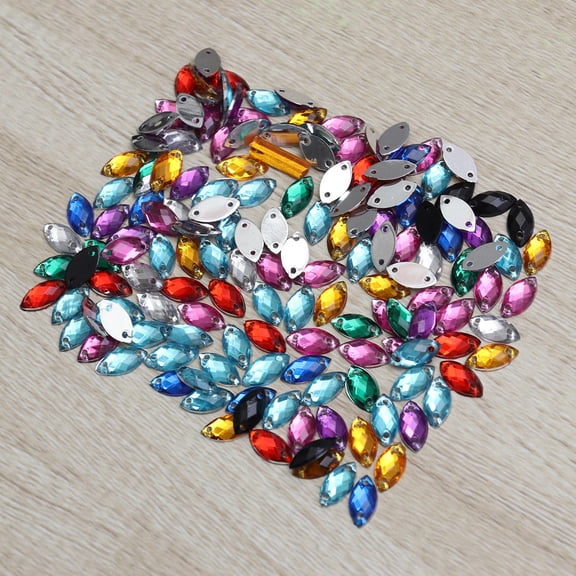 FRCOLOR 150pcs Classic Horse Eye Flat Back Sew Rhinestones Plastic Glass Crystal for Dress Clothes DIY Craft Sewing Supplies Accessory with Two Holes(Mixed Colors)
