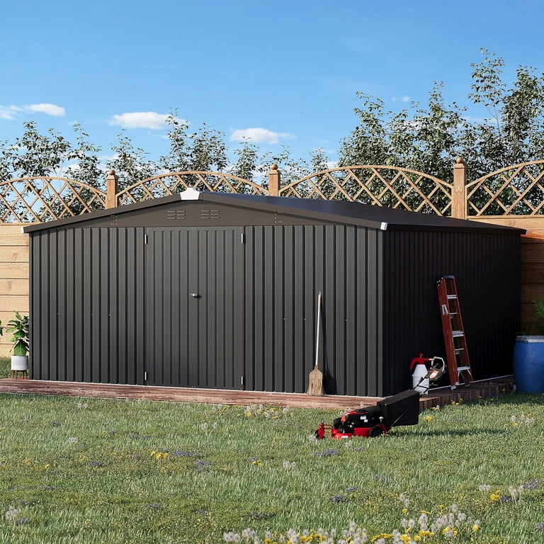 AECOJOY 14' x 12' Outdoor Storage Shed with Lockable Door Patio