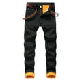 thumbnail image 4 of Frontwalk Men Denim Pants Thicken Plush Trousers Mid Waist Jeans Sport Casual Bottoms Zipper Black 32, 4 of 9