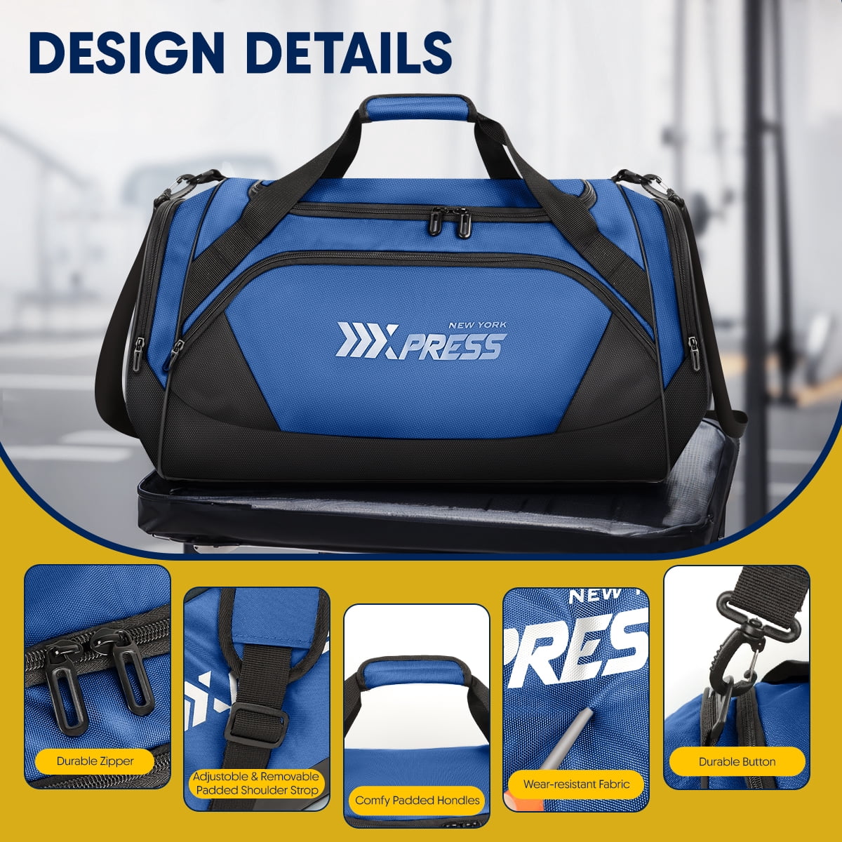 28" Travel Duffle Bag with Shoe Compartment, 75L Large Overnight Bag for Gym Sport Travel,Blue - LX238