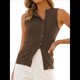 thumbnail image 2 of Camisetas Sin Mangas de Verano Acanaladas para Mujer, Camisa de Canalé Abierta con Botones en la Parte Delantera, Top Elegante Sin Mangas y Ajustado A Color Café L, 2 of 10