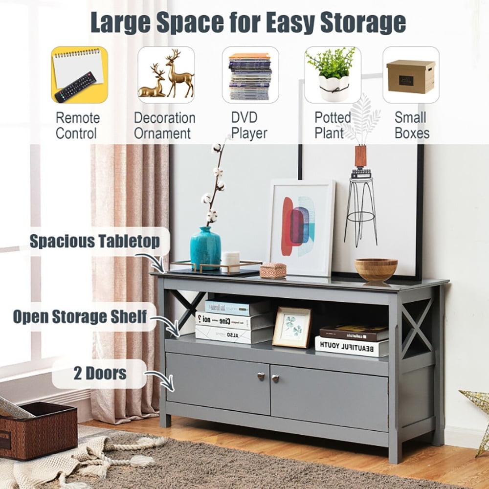 Finihen TV Stand, TV Cabinet, 44 Inch Wooden Storage Cabinet TV Stand, Media Entertainment Center with Storage, for Living Room, Bedroom, Gray