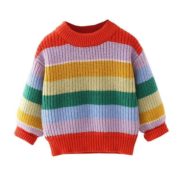 MIASHUI Chandail à Col Rond pour Tout-Petits Garçons Filles Mignon à Rayures Arc-en-Ciel, Rouge, 12-18 Mois