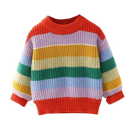 

Boys Sweater Toddler Pullover Cute Rainbow Stripe Coat for Autumn Fall and Winter Little Sweatshirt Knit Sweaters 18-24 Months
