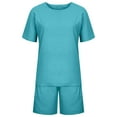 thumbnail image 5 of UVEASISHA Cotton Linen Shorts Sets for Women 2 Piece Short Sleeve Tshirt Matching Set Plus Size Lounge Sleepwear with Pockets Sky Blue XXL, 5 of 9