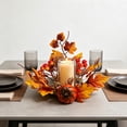 thumbnail image 6 of 10 Inch Fall Maple Leaf Candle Ring Wreath with Pumpkin Sunflower Berries, Wire Frame Thanksgiving Halloween Pillar Candle Holder Ring for Farmhouse Table Mantel Kitchen Cabinet Centerpiece Decor, 6 of 6