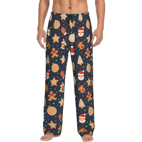 Logiee Holiday Gingerbreads Print Pajama Pants for Men,Men’s Pajama Bottoms,Mens PJ Pants with Pockets & Button Fly-Small