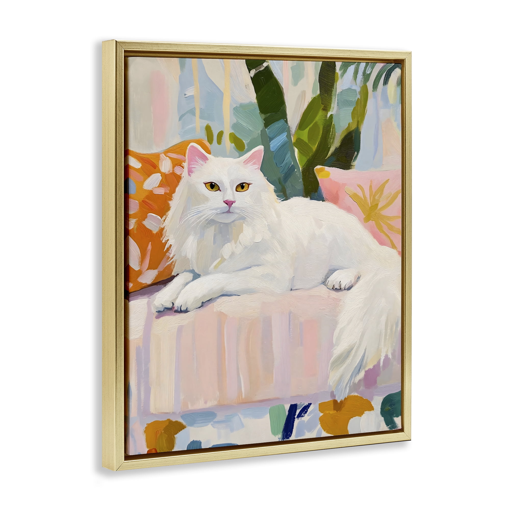 Stupell Industries Fancy Cat on Pastel Sofa Gold Framed Floater Canvas Wall Art, design by The Prints Vibe