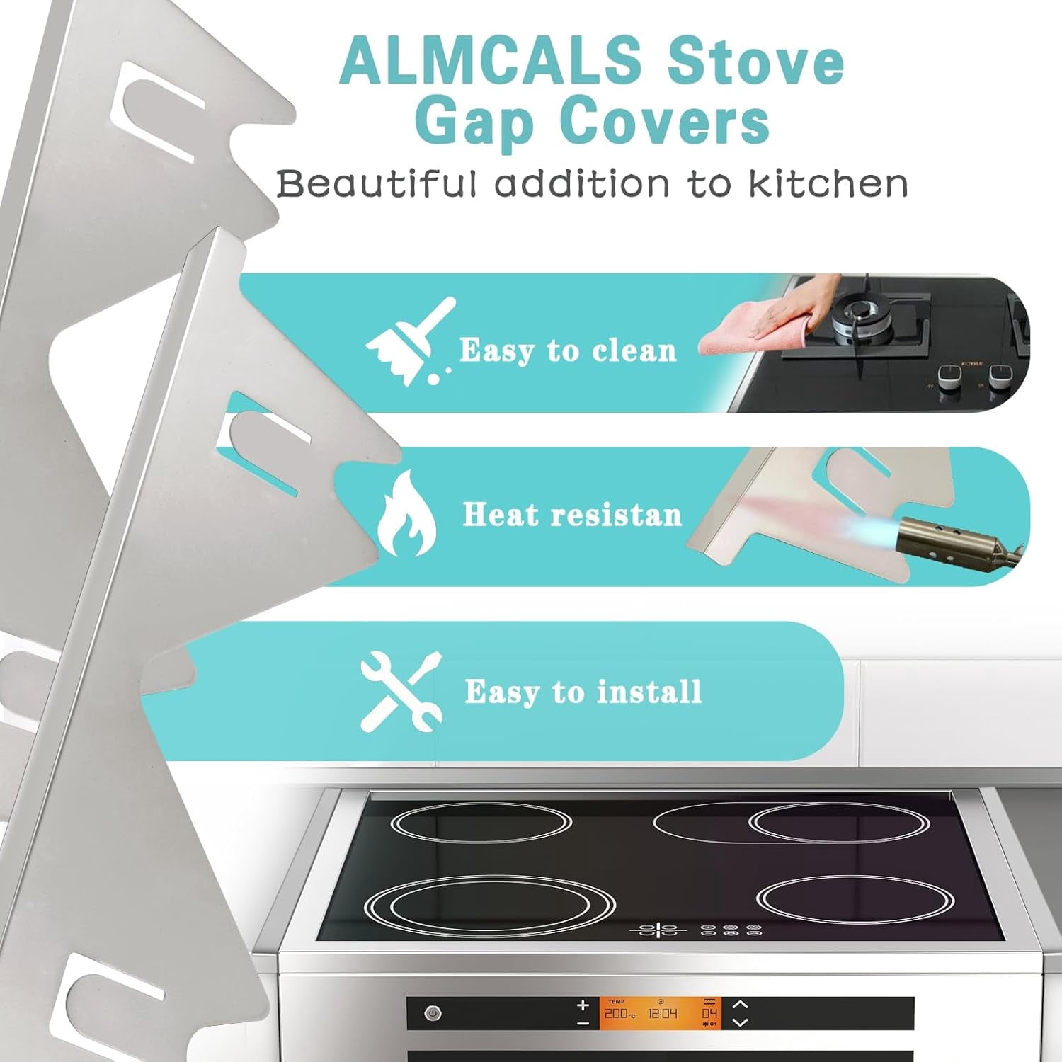 2Pcs Stainless Steel Stove Gap Covers, Stove Gap Filler for Kitchen, Adjustable Length 13.8" to 27.5" - Sliver