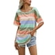 thumbnail image 1 of Camisa a rayas casual para mujer Rayas arcoíris O-cuello de manga corta Jersey de gran tamaño Tops d Abanopi Tipo3/5XL, 1 of 7