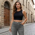thumbnail image 7 of Jean Capris for Women Stretchy High Waisted Denim Capri Leggings Casual Pants with Pocket, 2XL, 7 of 7
