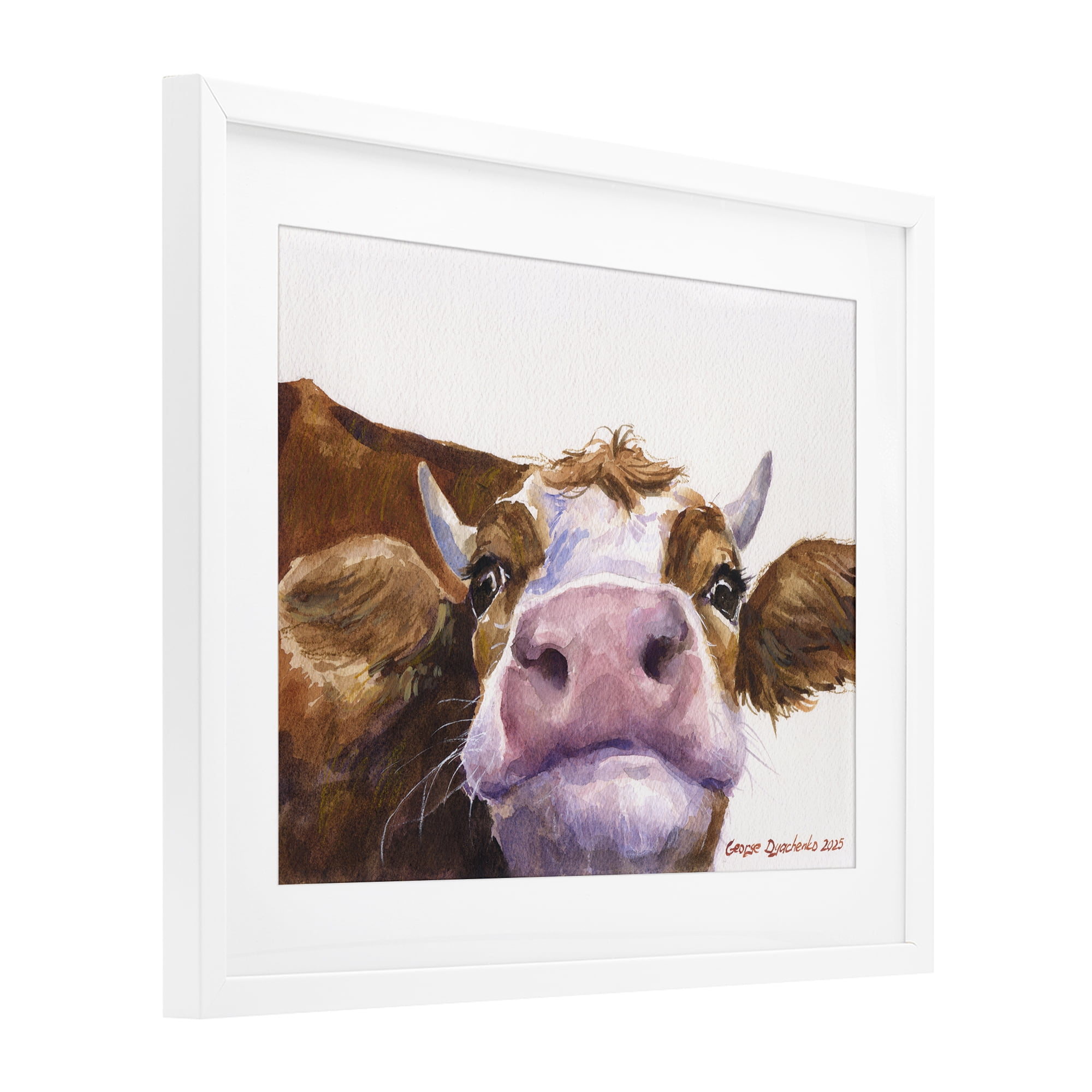 Stupell Industries Cute Cow Close Up White Framed Print Under Glass, design by George Dyachenko