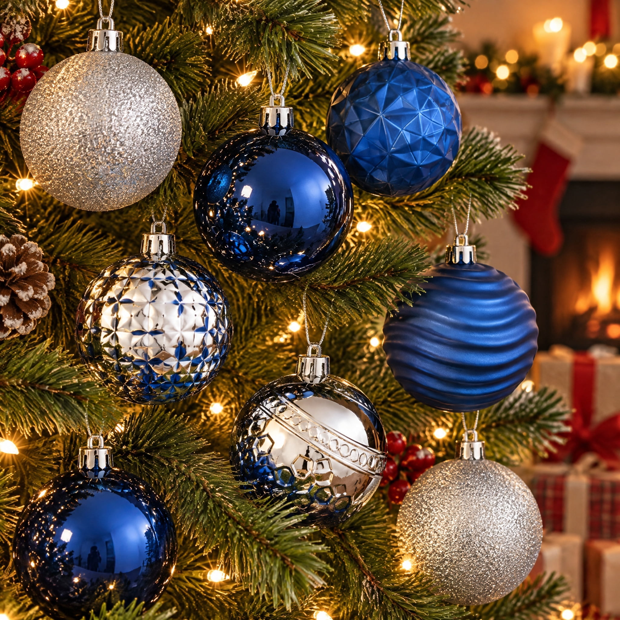 24-Count Navy and Silver Ball Shatterproof Christmas Ornaments, 2.8", by Holiday Time
