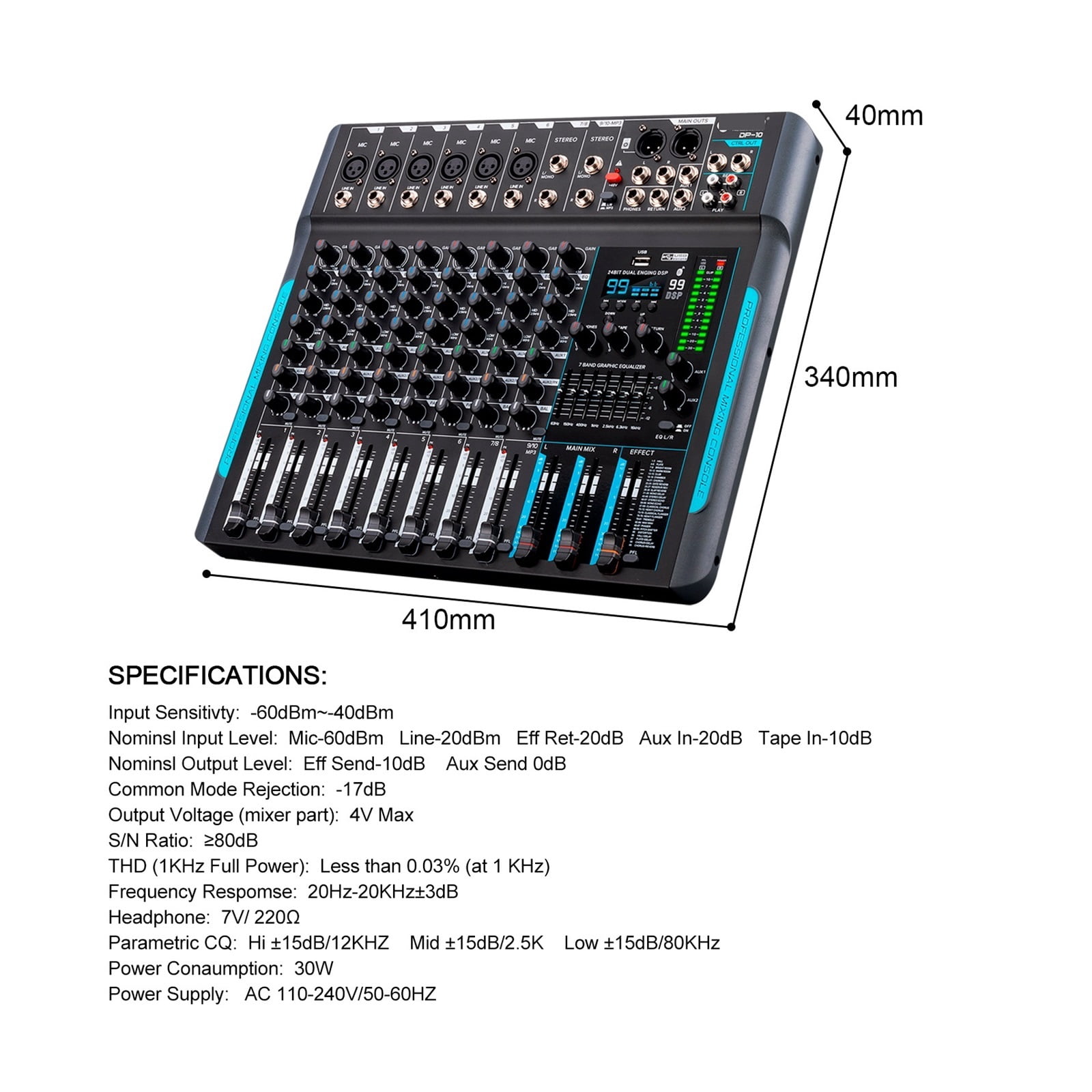 Forket 99 DSP FP-10 Mixer DJ Controller 10 Channels Reverb Recording Mixing With Bluetooth 5.0 Professional Performance ,Easy to Operate