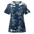 thumbnail image 5 of GaThRRgYP Womens Shirts Short Sleeve,Women's Printed Short Sleeved Round Neck Casual Pullover with Lace Top Blue XL, 5 of 5