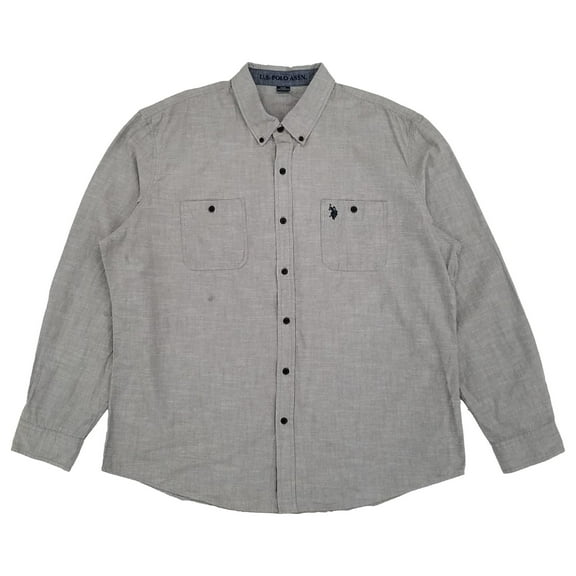 U.S. Polo Assn. Mens Gray Heather Long Sleeve Button-Down Shirt XXL