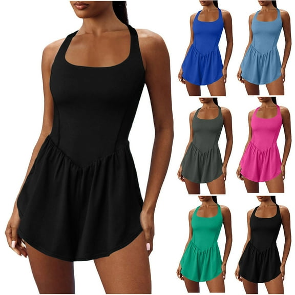 ZZwxWA Womens Athletic Romper Tennis Dress with Separate Shorts and Bra Onesie Open Back Jumpsuits Workout Shorts Dresses