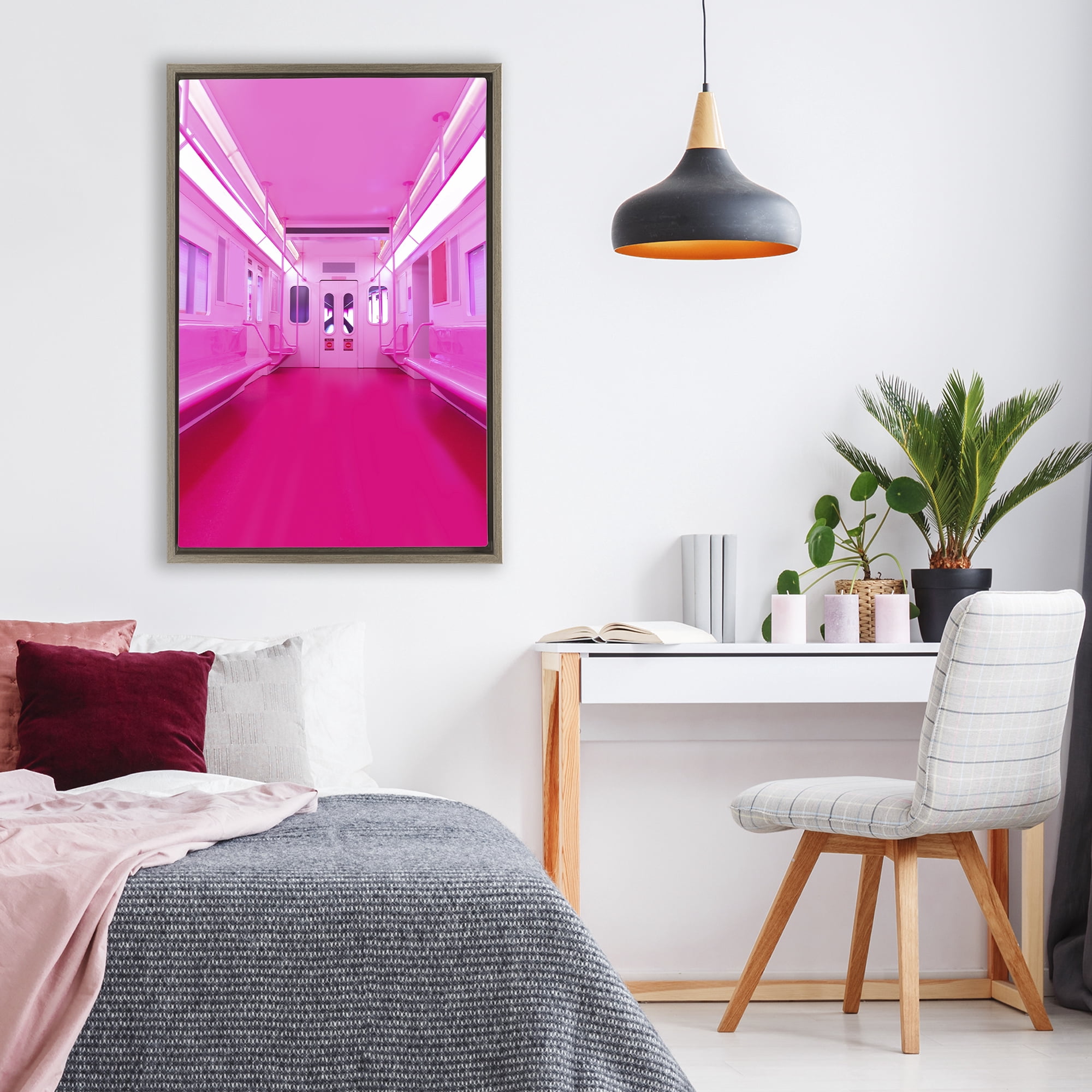 Futuristic Pink Tone Subway Brown Framed Floater Canvas Wall Art, design by LISH Creative
