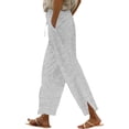 thumbnail image 3 of Hearthz Striped Linen Blend Pants for Women High Waisted Wide Leg Crop Pants for Women Flowy Baggy Womens Summer Pants Gray L, 3 of 7