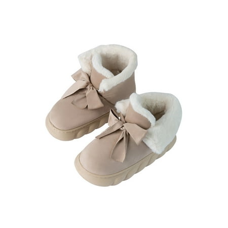 

Eloshman Ladies Winter Bootie Bowknot Warm Ankle Boot Pull On Snow Boots Cold Weather Wear Resistant Plush Lining Booties Lightweight Comfort Shoe Camel 8.5-9