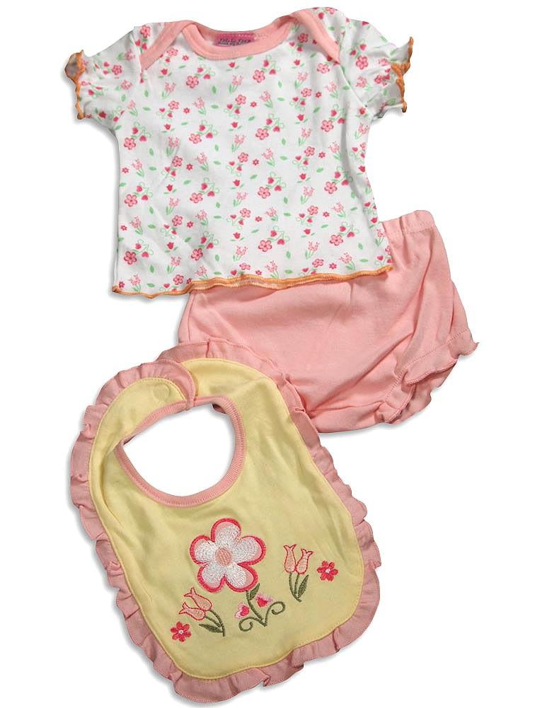 Little by Little Baby Newborn Girls Short Sleeve Print Diaper Bib Shirt