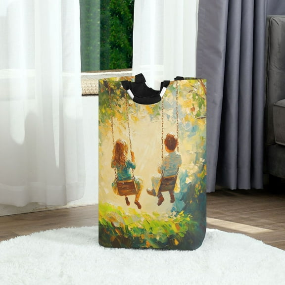 Swing Foldable Laundry Hamper 12.6x11x22.7in with Handles for Bathroom Bedroom Storage