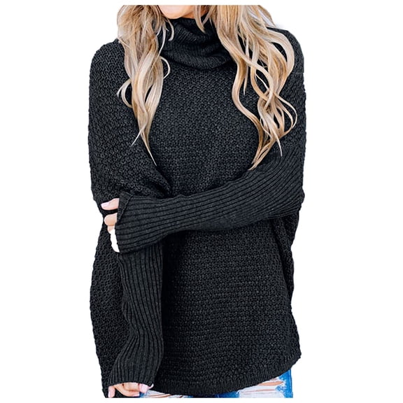 Ediodpoh Women's Oversized Turtleneck Long Sleeve Casual Pullover Knit Tunic Sweater Oversized Sweaters for Women Cozy Black M