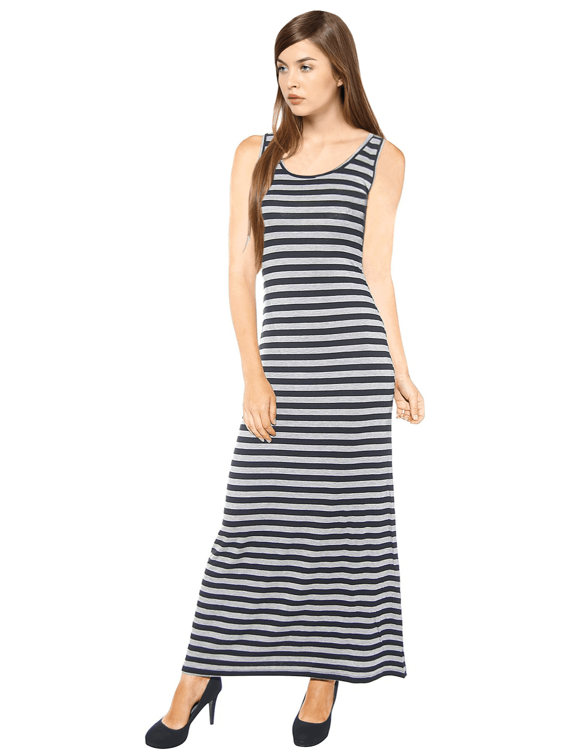 Simlu Women's Striped Long Maxi Dress Sleeveless Racerback Tank