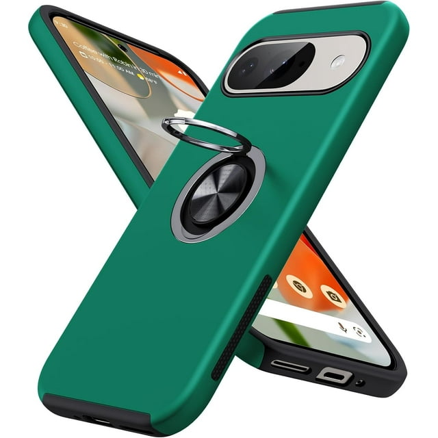 KOMI pour Google Pixel 9 Case/Google Pixel 9 Pro Case, Étui Mince de Qualité Militaire Antichoc pour Pixel 9/9 Pro avec Support Anneau et Béquille, Étui de Téléphone Protecteur pour Google Pixel 9/9 Pro, Vert
