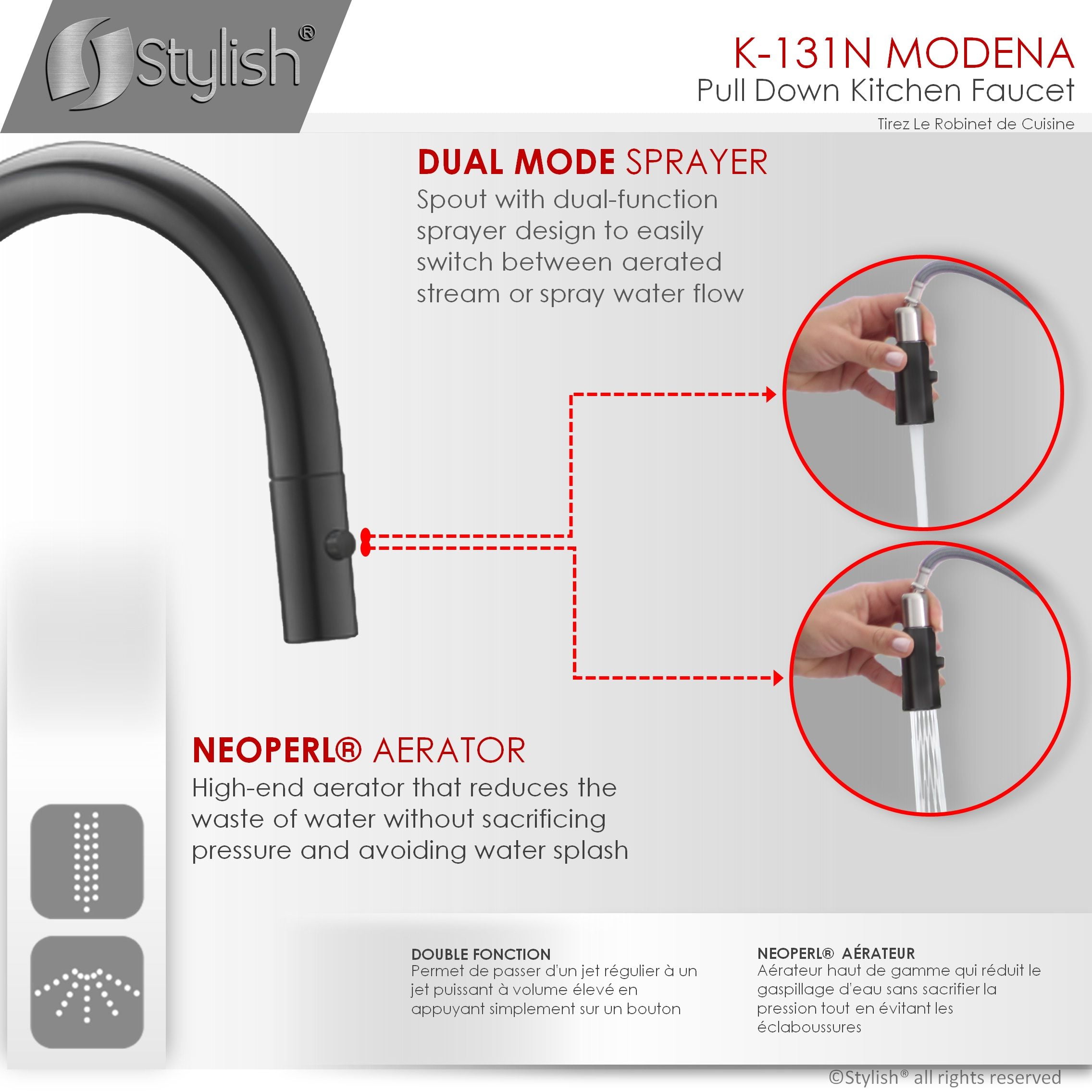 Stylish Ht 14” Matte Black Single Handle Kitchen Faucet with Drinking Water Tap K131NK142N
