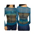 thumbnail image 4 of Mialoley Women Long Sleeve Pullover Unique Printing Round Neck Semi-transparent Tight Slim Tops, 4 of 5