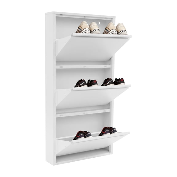 Miumaeov 3 Tier Wall Mounted Shoe Cabinet,Slim Narrow Shoe Storage Cabinet with Flip Drawers for Living Room,Entryway, Hallway