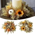 thumbnail image 2 of Pumpkin & Sunflower Candle Holder Set – Decorative Table Centerpiece with Garland and Scented Candles for Fall and Halloween (Orange & White), 2 of 9
