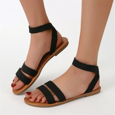 

Hvyes Women s Open Toes Two Band Ankle Strap Flat Sandals Summer Casual Dressy Cute Sandals Comfortable Trendy Strappy Shoes Size 7.5