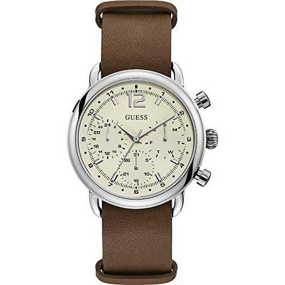 Guess W1242G1 Men's Outback NATO Brown Leather Band Multifunction Beige Dial Watch